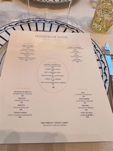 monsieur dior menu.